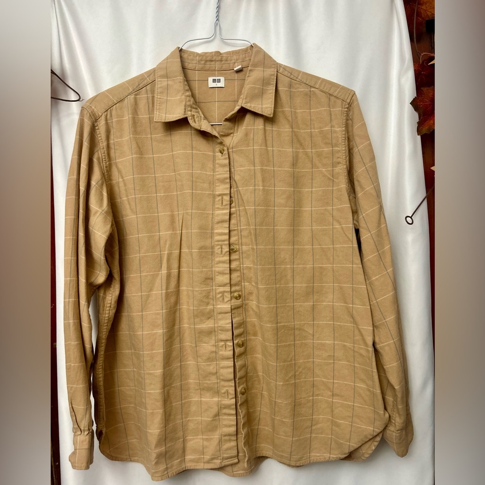 Uniqlo Tan Button Down Shirt for Women